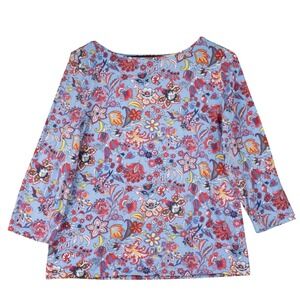 Talbots Womens L Boho Floral Paisley Artsy Top 3/4 Sleeve Stretch Cotton Tee
